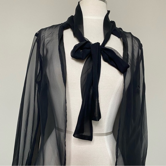 Yves Jennet Vintage Sheer Black Tie Neck Formal Topper Shrug, One Size - Picture 3 of 12